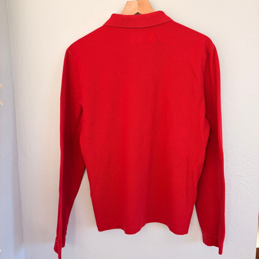 Lacoste Polo Shirt Men's 4 Red Long Sleeve Cotton Classic Crocodile Logo - Picture 2 of 9